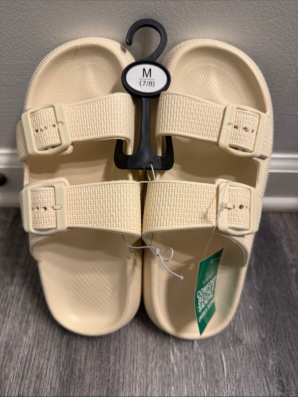 Cream Double-Strap Comfort Buckle Sandals - Unisex size medium 7/8
